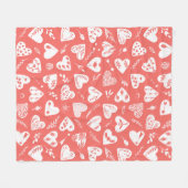 ロマンチックフローラバレンタインハートパターンサンゴ フリースブランケット (正面(横))