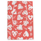 ロマンチックフローラバレンタインハートパターンサンゴ ミディアムペーパーバッグ (正面)