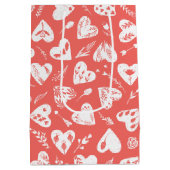 ロマンチックフローラバレンタインハートパターンサンゴ ミディアムペーパーバッグ (裏面)