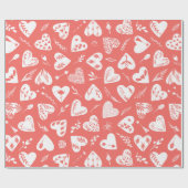 ロマンチックフローラバレンタインハートパターンサンゴ ラッピングペーパー (フラット)