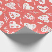 ロマンチックフローラバレンタインハートパターンサンゴ ラッピングペーパー (角)