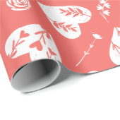 ロマンチックフローラバレンタインハートパターンサンゴ ラッピングペーパー (ロールコーナー)