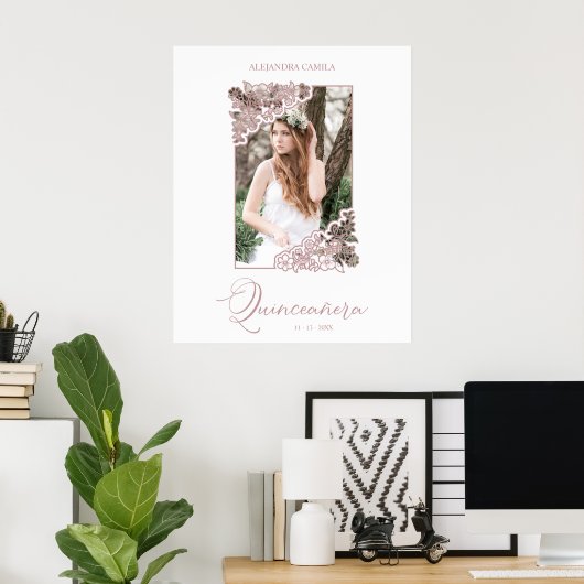 ロマンチックフローラフレーム写真キンセアニラスペインの ポスター (ホームオフィス)