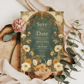 ロマンチックフローラフレーム結婚アールヌーボー セーブザデート