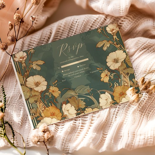 ロマンチックフローラフレーム結婚アールヌーボー 出欠カード