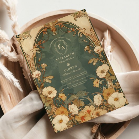 ロマンチックフローラフレーム結婚アールヌーボー 招待状