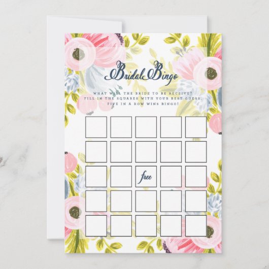 ロマンチックフローラブライダルシャワービンゴゲームカード 招待状 (正面)