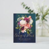 ロマンチックフローラブーケエメラルドグリーン結婚金ゴールド 案内ポストカード (スタンド正面)