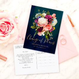 ロマンチックフローラブーケエメラルドグリーン結婚金ゴールド 案内ポストカード