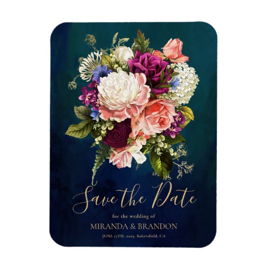 ロマンチックフローラブーケエメラルドグリーン金ゴールドズ マグネット (縦)