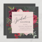 ロマンチックフローラブーケブライダルシャワー 招待状 (正面/裏面)