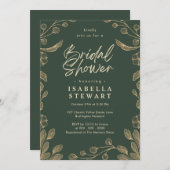 ロマンチックフローラボタニカルダークグリーンブライダルシャワー 招待状 (正面/裏面)