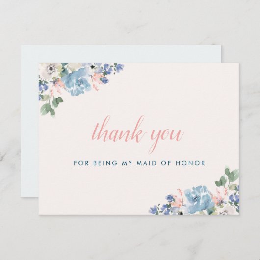 ロマンチックフローラメイド・オブ・オーナー(花嫁付き添い人)サンキューカード インビテーションポストカード (正面/裏面)