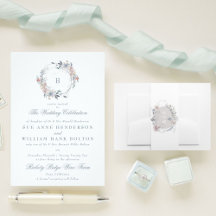 ロマンチックフローラモノグラムリース結婚式招待状