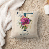 ロマンチックフローラモノグラムレターT装飾用クッション クッション (ブランケット)