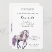 ロマンチックフローララベンダーホワイトホース誕生日 招待状 (正面/裏面)