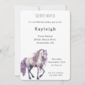 ロマンチックフローララベンダーホワイトホース誕生日 招待状 (正面)