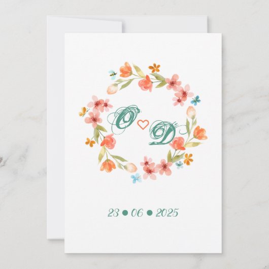 ロマンチックフローラリースウォーター結婚カラー 招待状 (裏面)