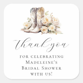 ロマンチックフローラ水彩女性のカーボーイブライダルシャワー スクエアシール