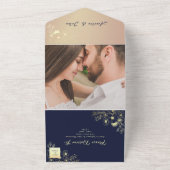 ロマンチックフローラ海軍と金ゴールド結婚ズ オールインワン招待状 (外側)