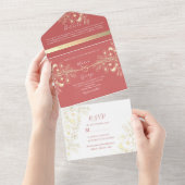 ロマンチックフローラ結婚コーラル オールインワン招待状 (貼ってはがせる)