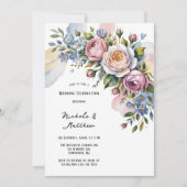 ロマンチックフローラ結婚ブーケお祝い 招待状 (正面)