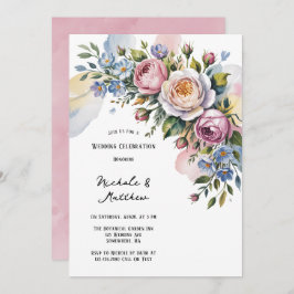 ロマンチックフローラ結婚ブーケお祝い 招待状