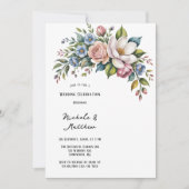 ロマンチックフローラ結婚ブーケお祝い 招待状 (正面)