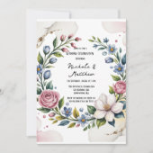 ロマンチックフローラ結婚ブーケお祝い 招待状 (正面)