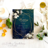 ロマンチックフローラ金ゴールドリースエメラルドグリーン結婚ズ 招待状