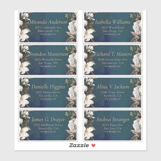 ロマンチックフローラ金ゴールドリース住所 シール (シート)