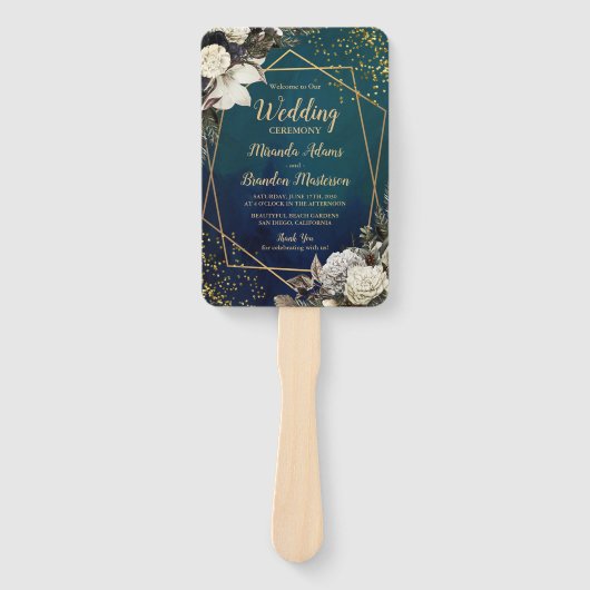 ロマンチックフローラ金ゴールドリース結婚式 プログラム ハンドファン (正面)