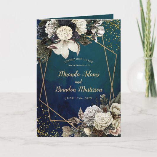 ロマンチックフローラ金ゴールド結婚リース 招待状 (正面)