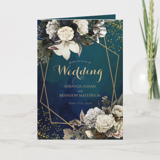 ロマンチックフローラ金ゴールド結婚リース 招待状 (正面)