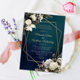 ロマンチックフローラ金ゴールド結婚リース 招待状