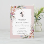 ロマンチックフローラQRコードモノグラム結婚ズ 招待状 (スタンド正面)