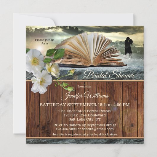 ロマンチックブックラバーフローラブライダルシャワー 招待状 (正面)