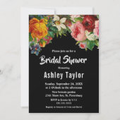 ロマンチックブラックアンドホワイトボホフローラブライダルシャワー 招待状 (正面)