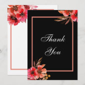 ロマンチックブラックオレンジピーチフローラ結婚スクリプト サンキューカード (正面/裏面)