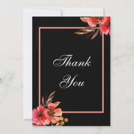 ロマンチックブラックオレンジピーチフローラ結婚スクリプト サンキューカード