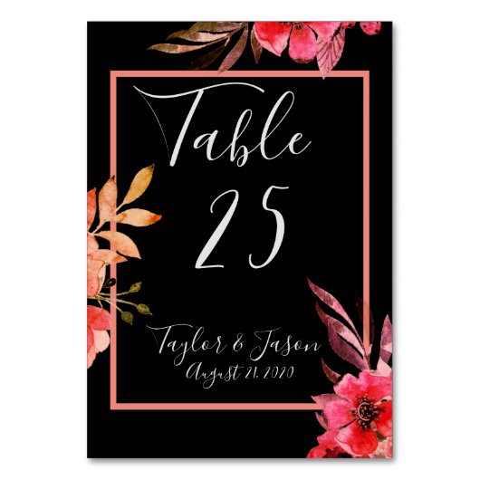 ロマンチックブラックオレンジフローラスクリプト テーブルナンバー (正面)