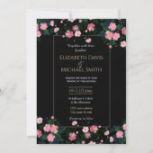 ロマンチックブラックピンクローズフローラ絵画ズ 招待状 (正面)