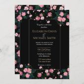 ロマンチックブラックピンクローズフローラ絵画ズ 招待状 (正面/裏面)
