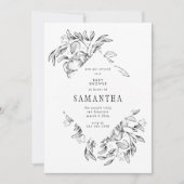 ロマンチックブラックフローラベビーシャワー招待状 招待状 (正面)