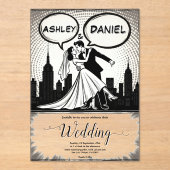 ロマンチックブラック&ホワイト漫画ブックエレガントな結婚式 アクリル招待状 (正面)