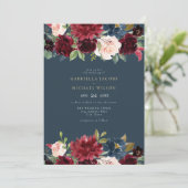 ロマンチックブルガンディネイビー赤面フローラ庭園の結婚式 招待状 (スタンド正面)