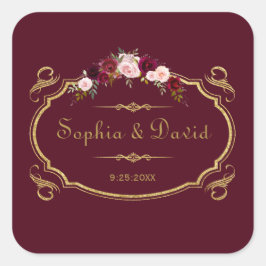 ロマンチックブルガンディマルサラフローラ秋の結婚式 スクエアシール