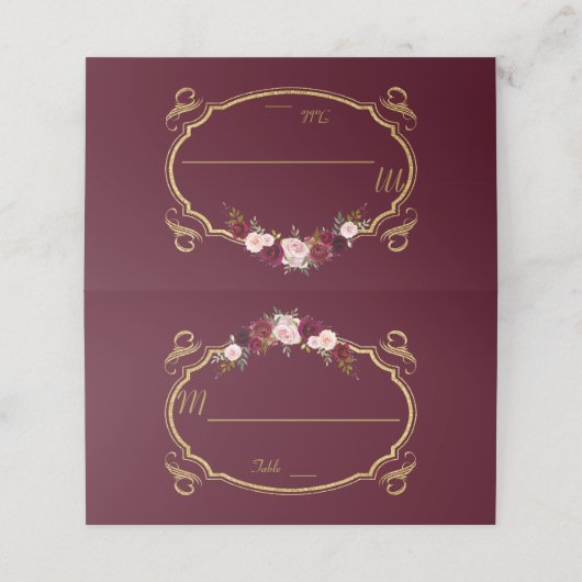 ロマンチックブルガンディマルサラフローラ秋テーブル番号 プレイスカード (外部開封)