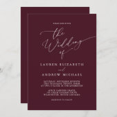 ロマンチックブルガンディミニマル結婚式招待状 招待状 (正面/裏面)
