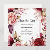 ロマンチックブルゴーニュタイポグラフィ セーブザデート (正面/裏面)